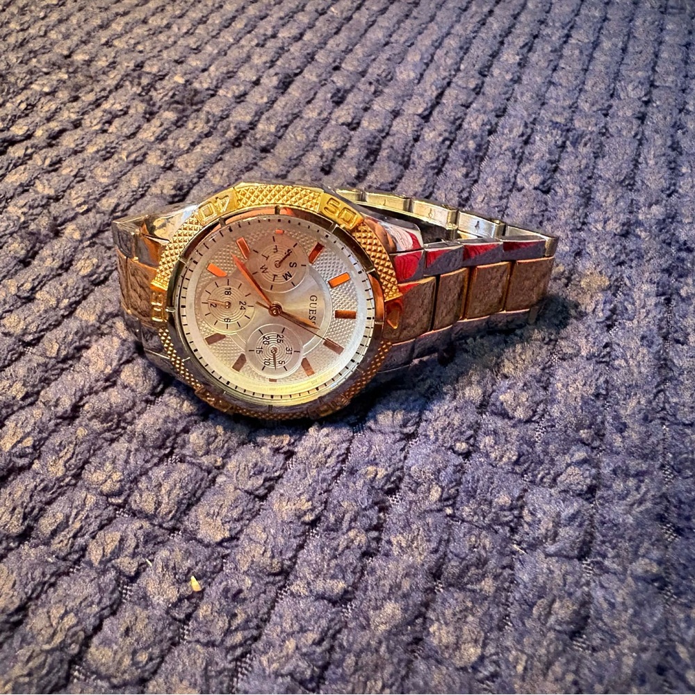 GUESS Silver and Gold Men's Stainless Steel Chronograph Watch